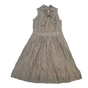 Shin Choi Dress Sleeveless Gold Metallic Pockets Mock Neck w Bow Flowy Lined USA